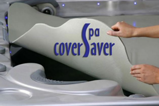 Gladon 1/4 inch thick foam floating spa CoverSaver resting on hot tub water