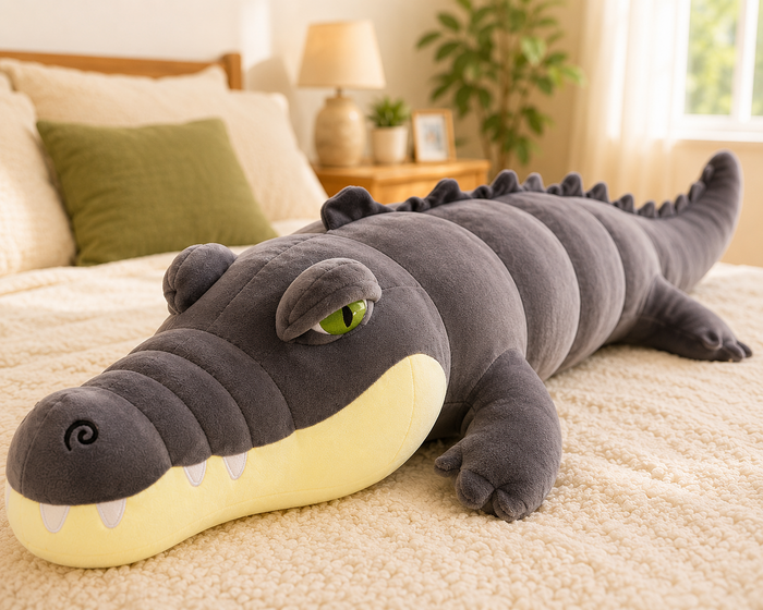 Gray alligator plush pillow