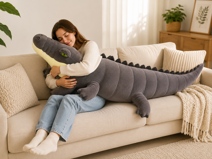 Large alligator plush cuddle lifestyle