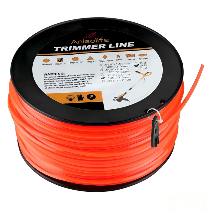 Anleolife Commercial Square Trimmer Line .130'' x 420ft, 3lb Orange
