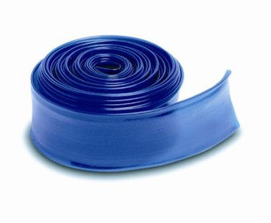 HydroTools transparent blue 2-inch by 50-foot swimming pool filter backwash hose, rolled into a coil