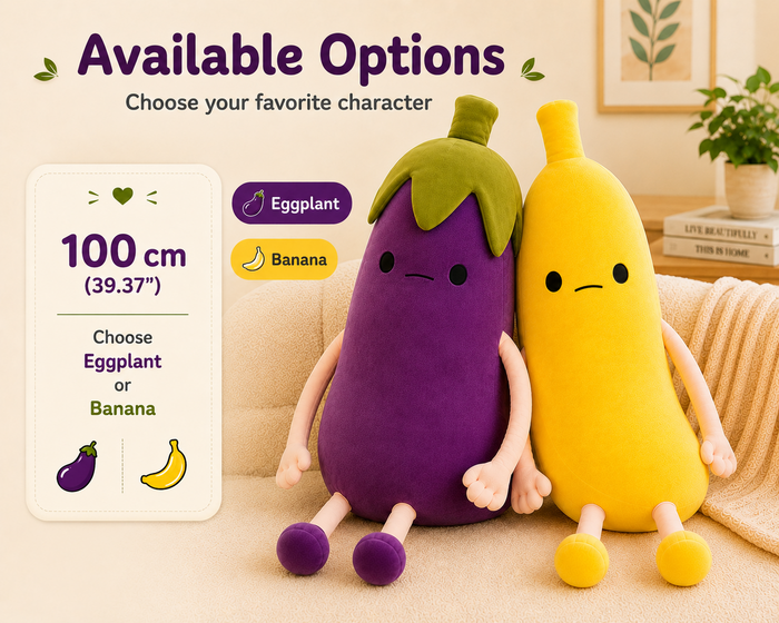 Banana and eggplant plush pillow options, 100 cm