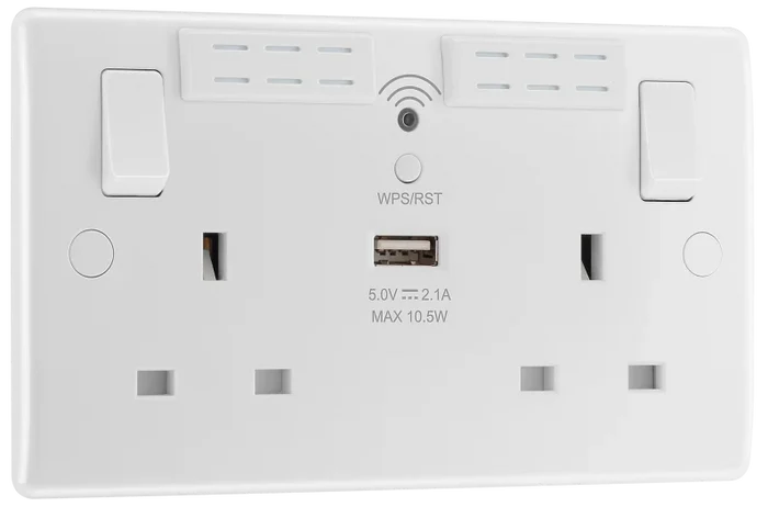 BG 822UWR 13A Double Socket with WiFi Range Extender & USB