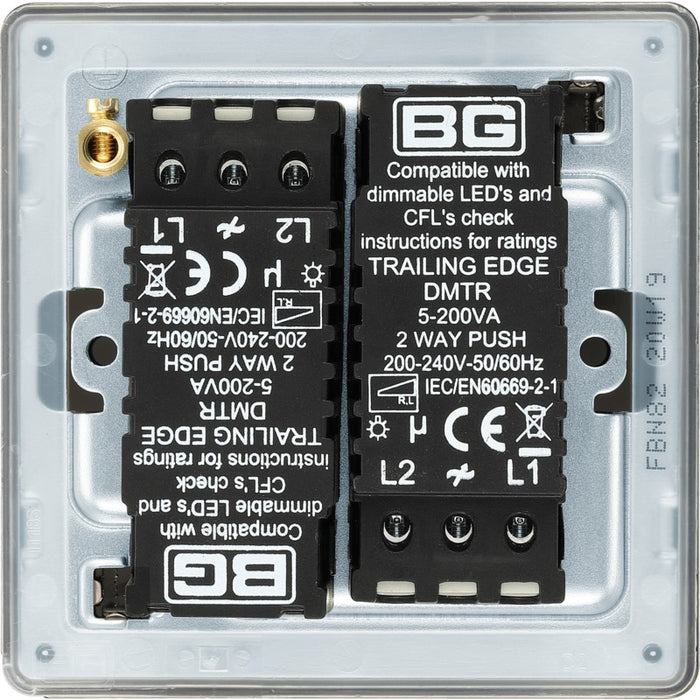 BG FBN82 Screwless Flatplate Black Nickel Intelligent 400W Double Dimmer Switch, 2-Way Push On-Off