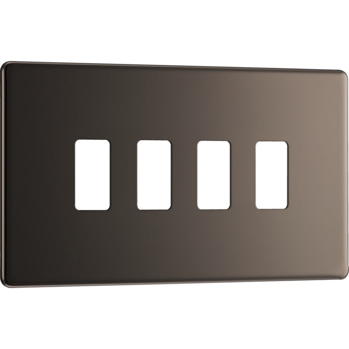 BG RFBN4 Nexus Black Nickel 4-Module Grid Front Plate - Screwless