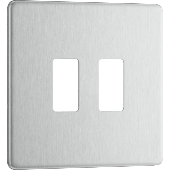 BG RFBS2 Nexus Brushed Steel 2-Module Grid Front Plate - Screwless