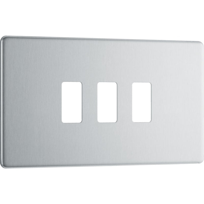 BG RFBS3 Nexus Brushed Steel 3-Module Grid Front Plate - Screwless