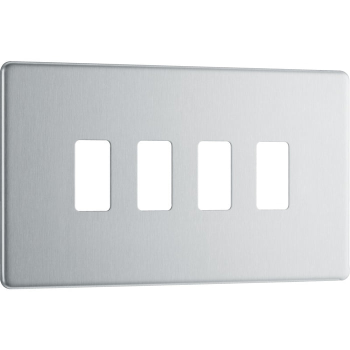 BG RFBS4 Nexus Brushed Steel 4-Module Grid Front Plate - Screwless