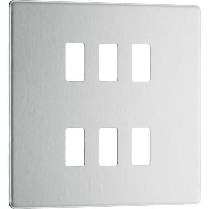 BG RFBS6 Nexus Brushed Steel 6-Module Grid Front Plate - Screwless