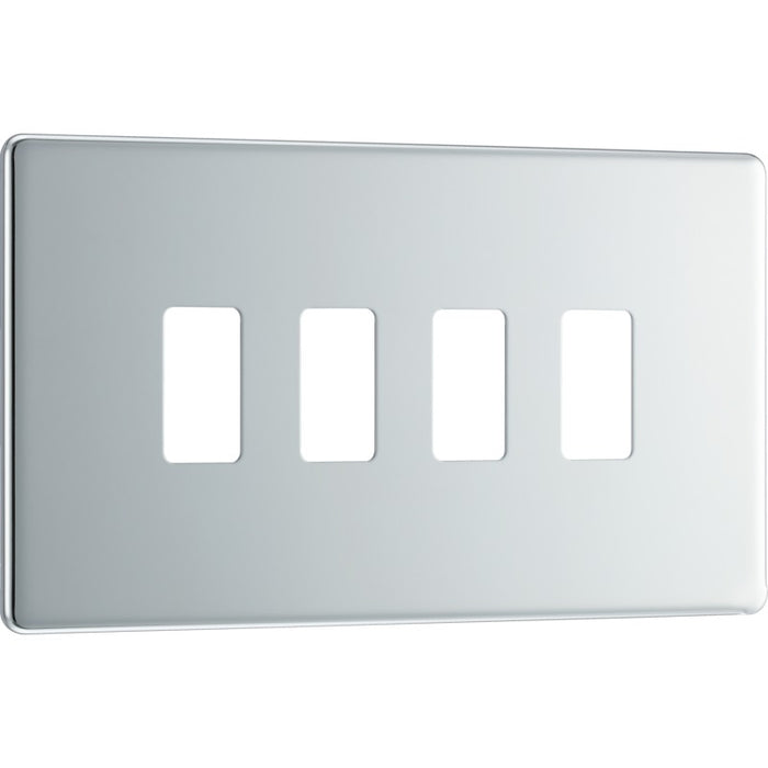 BG RNPC4 Nexus Polished Chrome 4-Module Grid Front Plate - Screwless