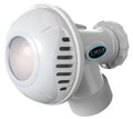 Carvin StarWhite LED above-ground pool light and water return fitting, showing a close-up of the threaded jet body and front lens