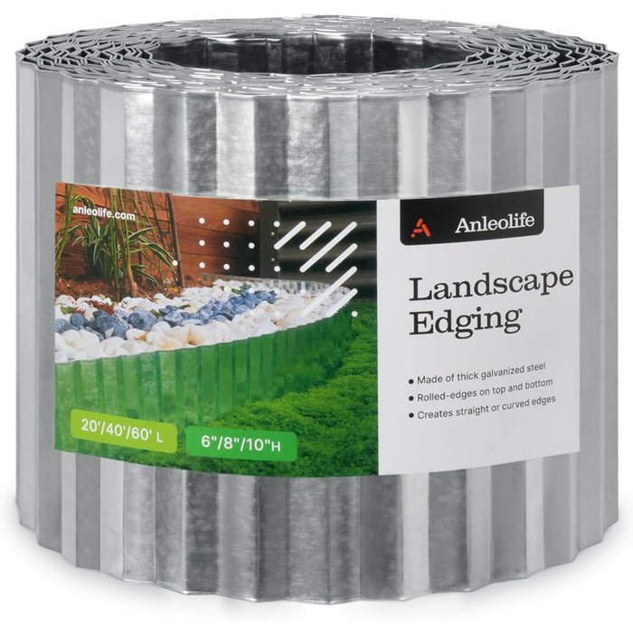 Roll of landscape edging with Anleolife branding on a white background #metal-gray