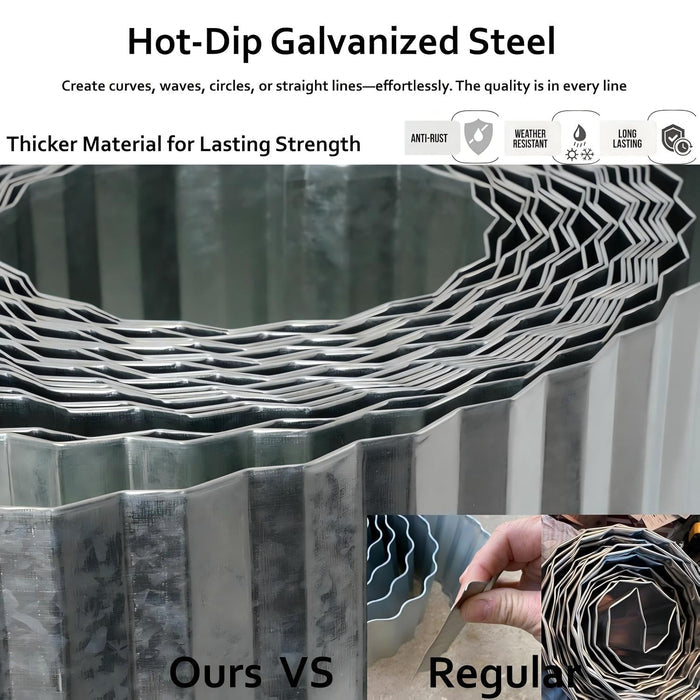 Hot-dip galvanized steel with text highlighting features and a comparison to 'Regular' steel. #metal-gray