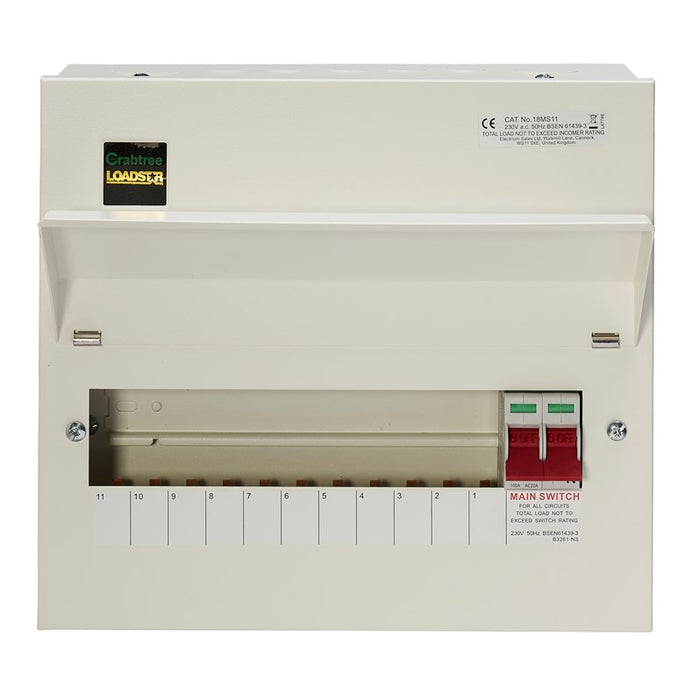 Crabtree 18MS11 11 Way Consumer Unit Main Switch 100A, Flexible Configuration