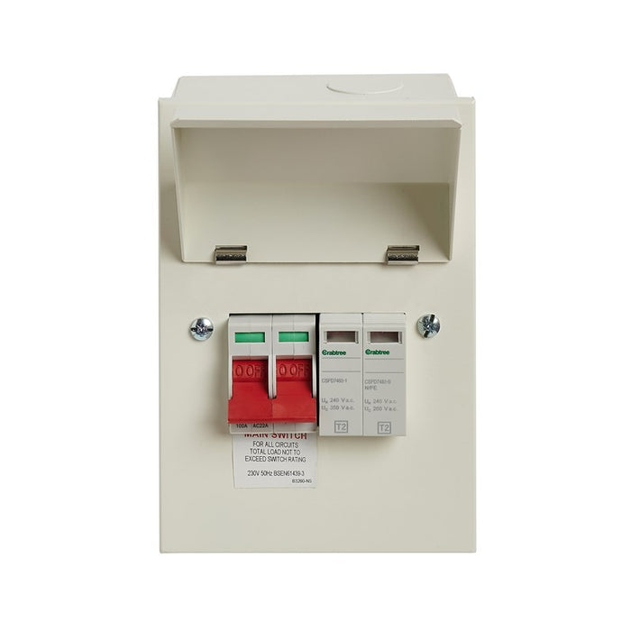 Crabtree 502-2BS 2 Way Consumer Unit Main Switch 100A with SPD