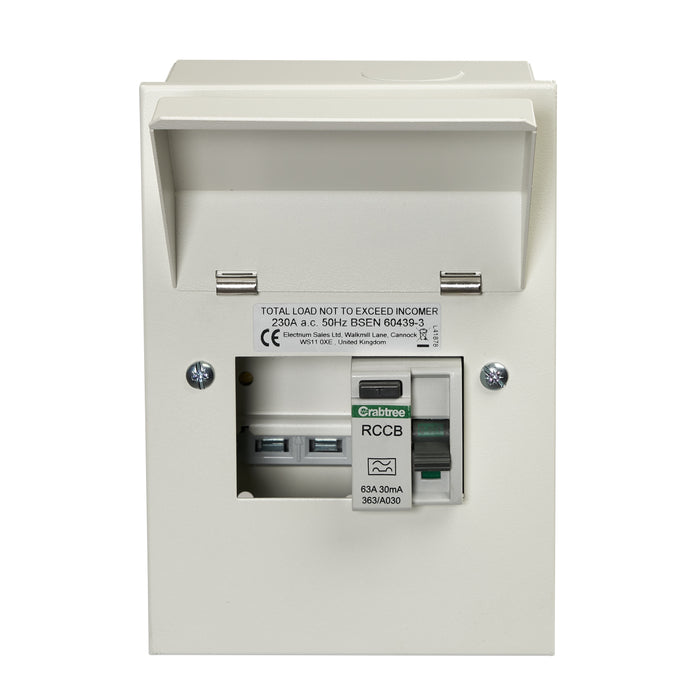 Crabtree 502-363B 2 Way Consumer Unit RCD Incomer 63A 30mA