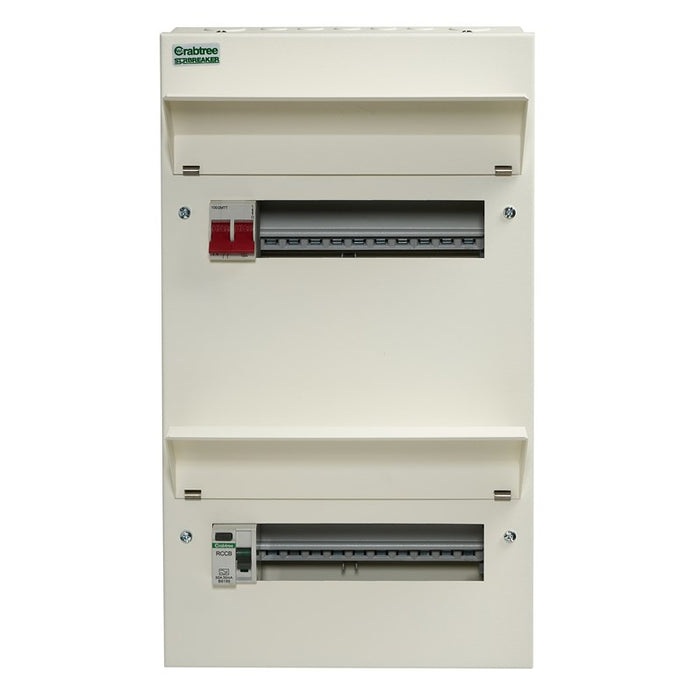 Crabtree 520-283B 20 Way Split Load Duplex Consumer Unit 100A Main Switch +10, 80A 30mA RCD +10