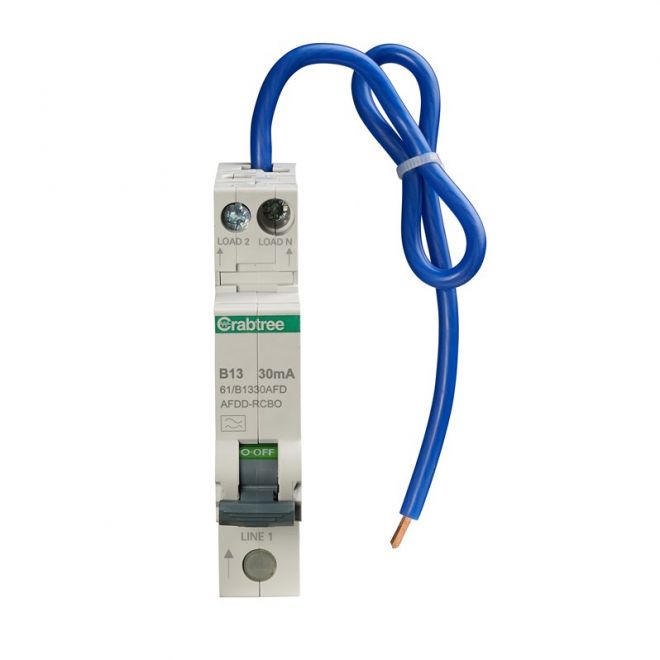 Crabtree 61-B1330AFD 13A 30mA SPswN B Curve 6kA Type A Miniature AFDD RCBO