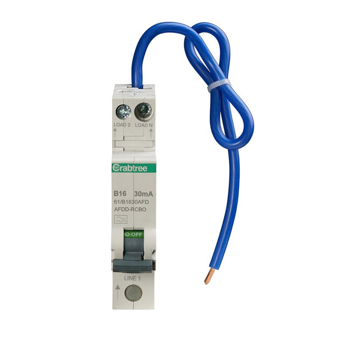 Crabtree 61-B1630AFD 16A 30mA SPswN B Curve 6kA Type A Miniature AFDD RCBO