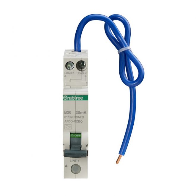 Crabtree 61-B2030AFD 20A 30mA SPswN B Curve 6kA Type A Miniature AFDD RCBO