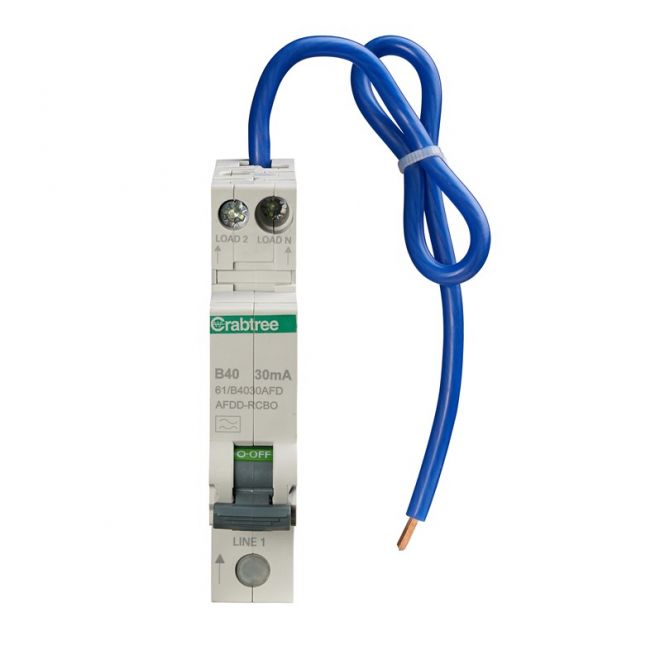 Crabtree 61-B4030AFD 40A 30mA SPswN B Curve 6kA Type A Miniature AFDD RCBO