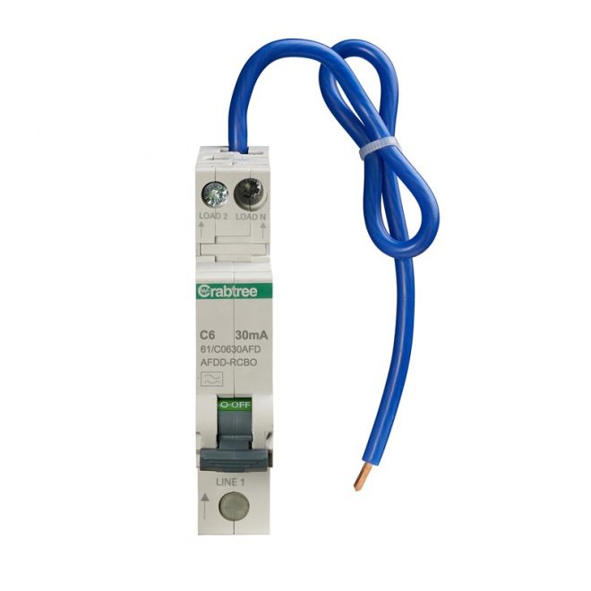 Crabtree 61-C0630AFD 6A 30mA SPswN C Curve 6kA Type A Miniature AFDD RCBO