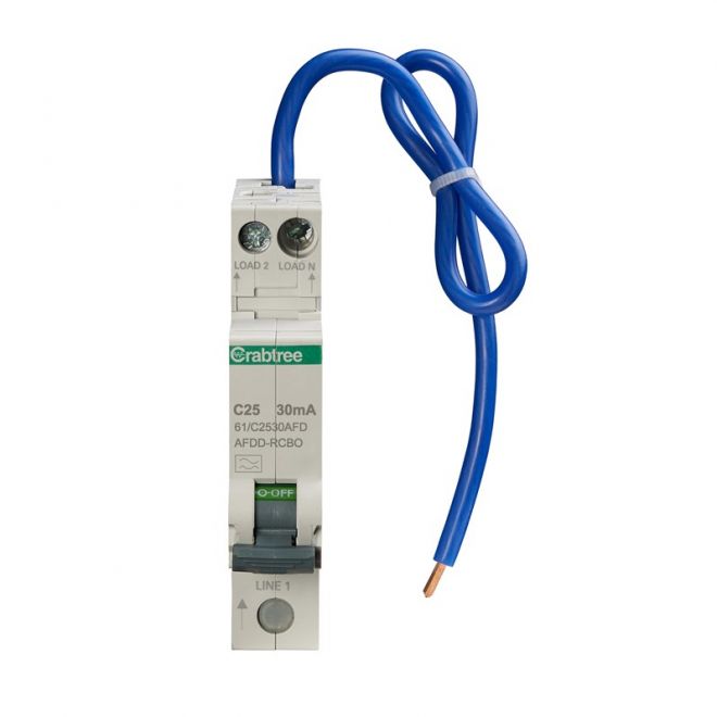 Crabtree 61-C2530AFD 25A 30mA SPswN C Curve 6kA Type A Miniature AFDD RCBO