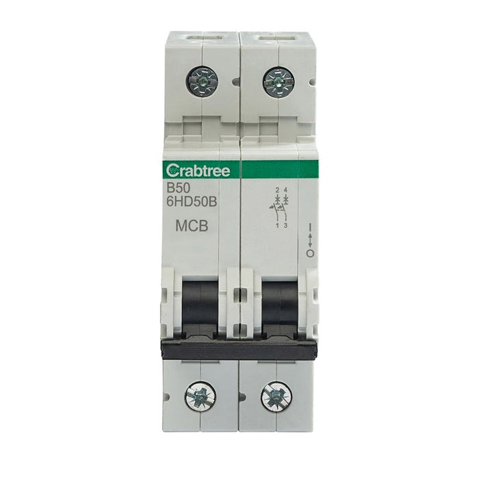 Crabtree 6HD50B B50 10kA 2P MCB (2 Module Width)