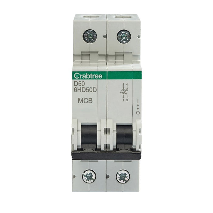 Crabtree 6HD50D D50 10kA 2P MCB (2 Module Width)