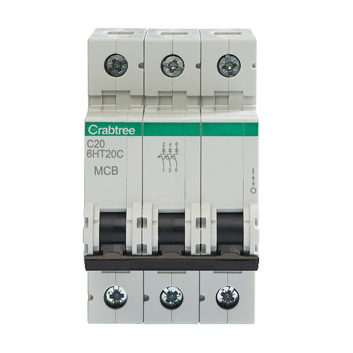 Crabtree 6HT20C C20 10kA 3P MCB (3 Module Width)