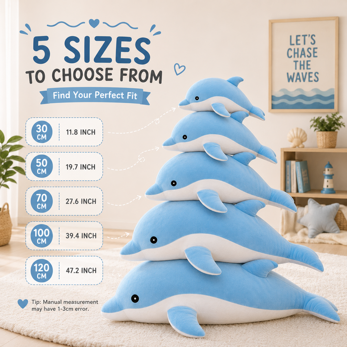 Dolphin plush available sizes
