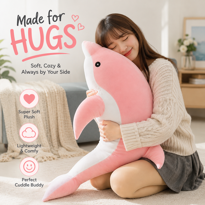 Pink dolphin plush cuddle lifestyle