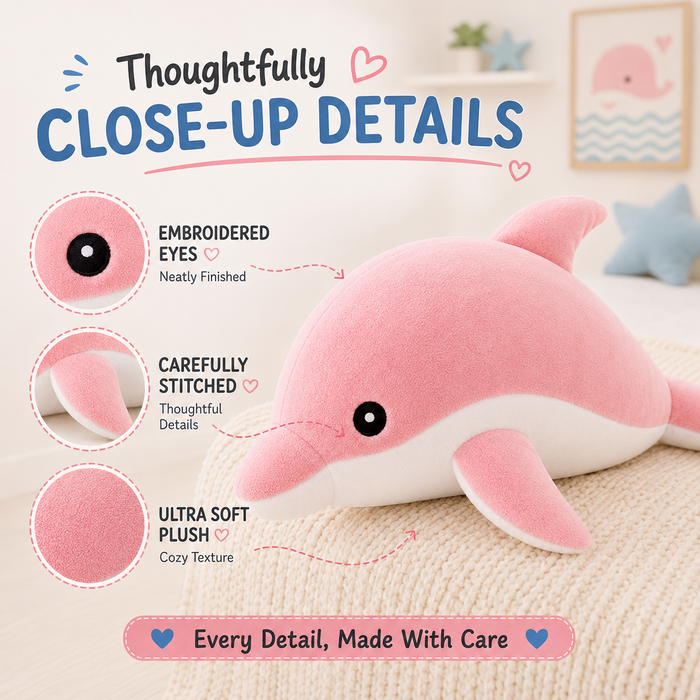 Dolphin plush close-up details