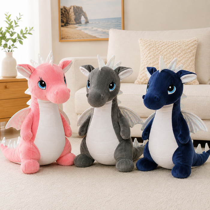Dragon Plush Toy, Stuffed Animal, Shimmery Wings, Nursery Companion, Kids Room Accent