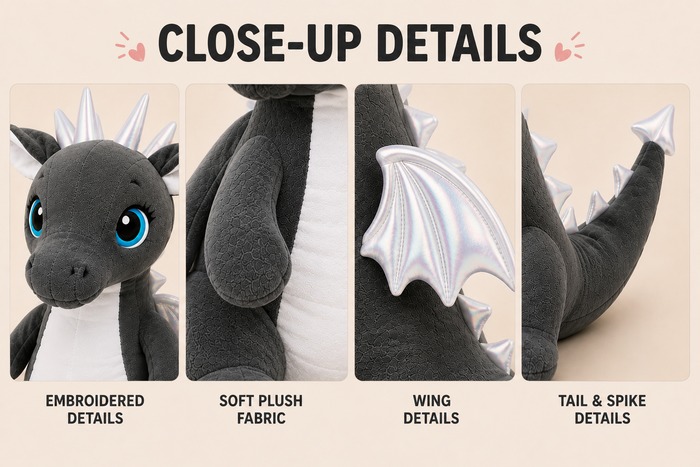 Dragon Plush Toy, Stuffed Animal, Shimmery Wings, Nursery Companion, Kids Room Accent
