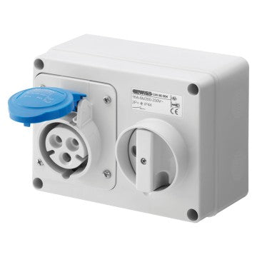 Gewiss GW66004 2P+E, 16A, Fixed Interlocked Horizontal Socket-Outlet w- Bottom 200 - 250V, 6H