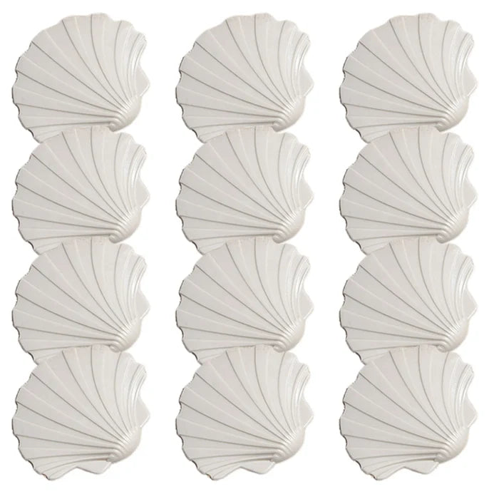 12-pack of Seashell style decorative snap-in covers for brass in-ground safety pool cover anchors by HPI Deck Creations