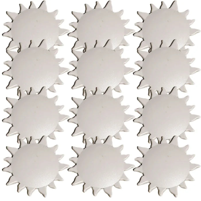12-pack of Sunburst style decorative snap-in covers for brass in-ground safety pool cover anchors by HPI Deck Creations