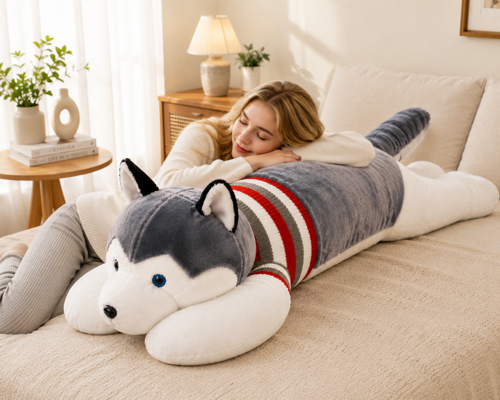 Long Husky plush body cushion lifestyle image