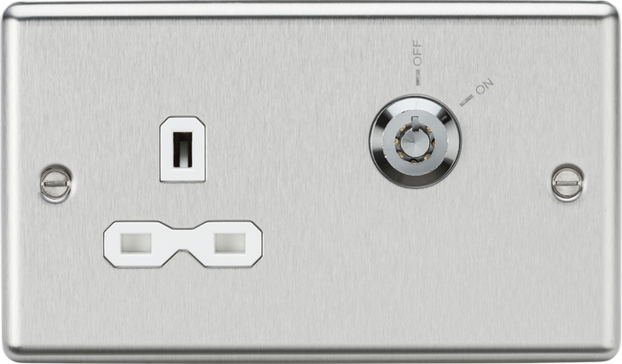 Knightsbridge MLA CL9LOCKBCW 13A 1G DP Lockable socket - Brushed Chrome with white insert