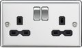 Knightsbridge MLA CL9PC 13A 2G DP Switched Socket with Black Insert - Rounded Edge Polished Chrome