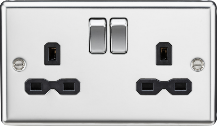 Knightsbridge MLA CL9PC 13A 2G DP Switched Socket with Black Insert - Rounded Edge Polished Chrome
