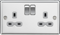 Knightsbridge MLA CL9PCG 13A 2G DP Switched Socket with Grey Insert - Rounded Edge Polished Chrome