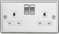 Knightsbridge MLA CL9PCW 13A 2G DP Switched Socket with White Insert - Rounded Edge Polished Chrome