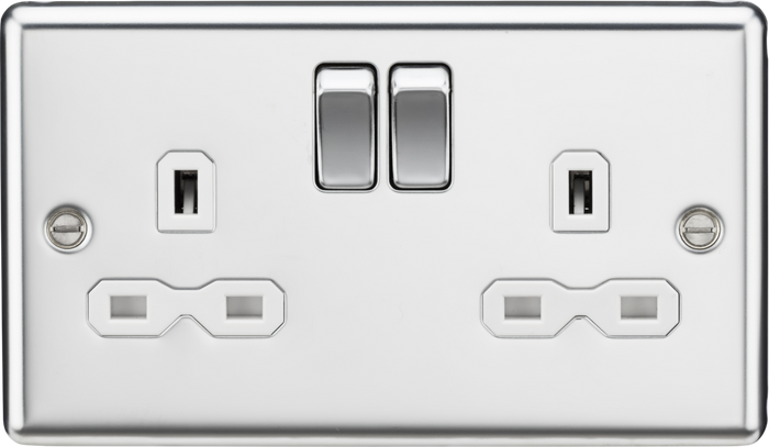 Knightsbridge MLA CL9PCW 13A 2G DP Switched Socket with White Insert - Rounded Edge Polished Chrome