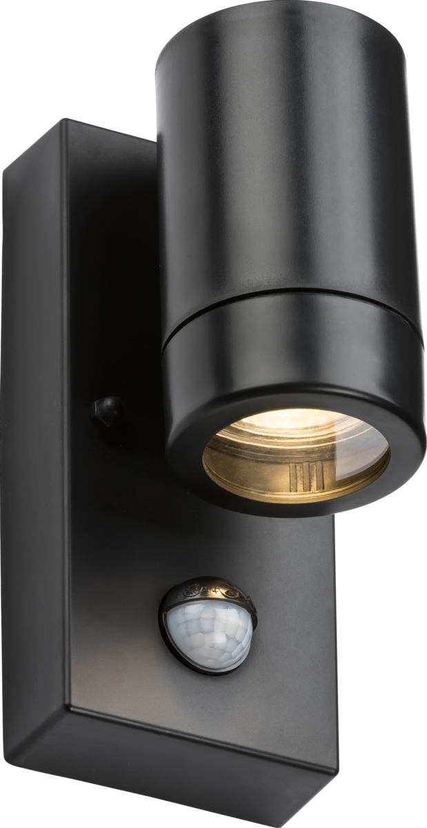 Knightsbridge MLA EAPIR1BK EAMON - 230V IP44 GU10 Polycarbonate Single wall light with PIR - Black