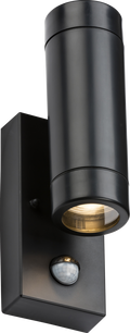 Knightsbridge MLA EAPIR2BK EAMON - 230V IP44 GU10 Polycarbonate Up/Down wall light with PIR - Black