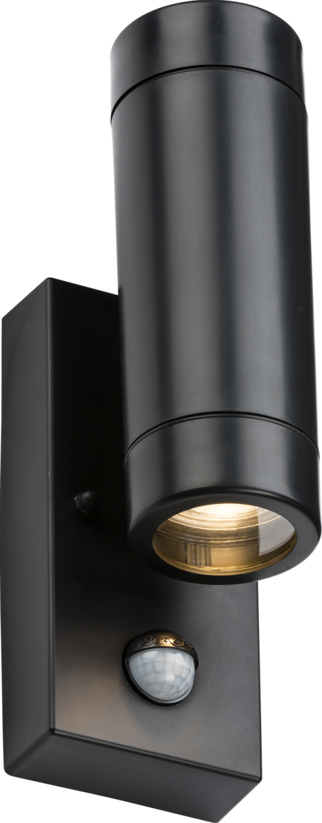 Knightsbridge MLA EAPIR2BK EAMON - 230V IP44 GU10 Polycarbonate Up/Down wall light with PIR - Black