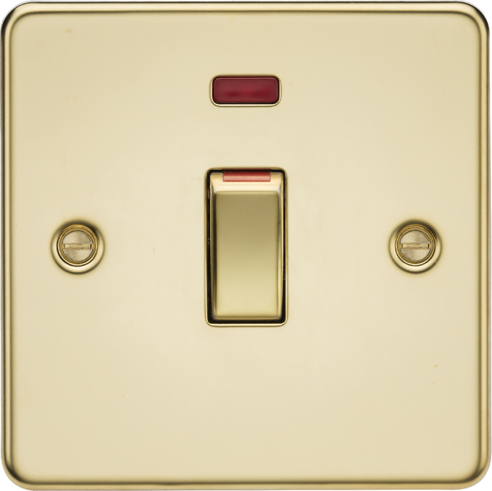 Knightsbridge MLA FP81MNPB 45A 1G DP Switch with neon - polished brass