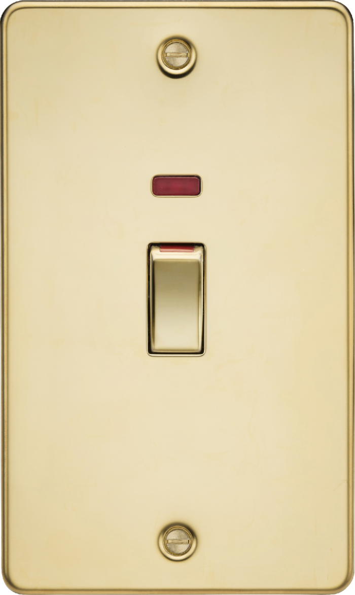 Knightsbridge MLA FP82MNPB 45A 2G DP Switch with neon - polished brass